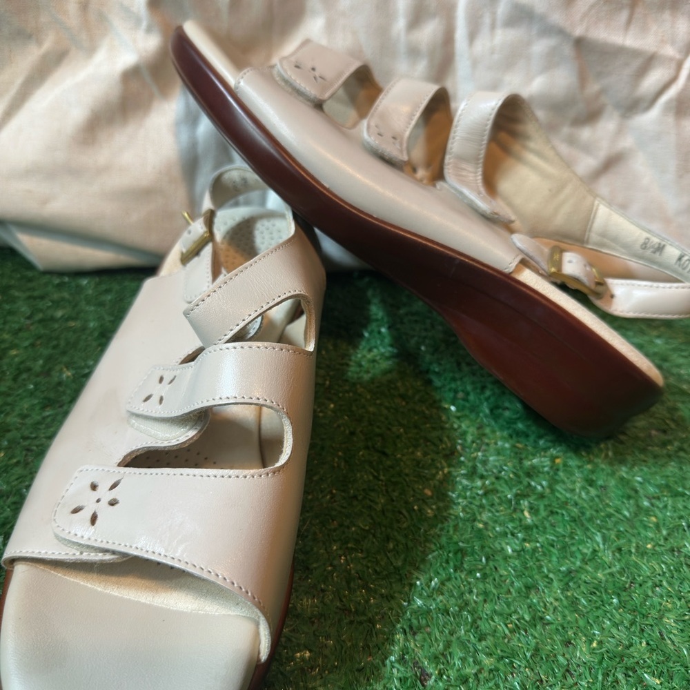 Cream Comfort Sandals with Velcro Straps By SAS